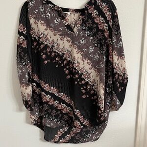 Maurices Black and Cream Floral Patchwork V-Neck Blouse